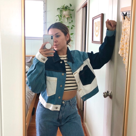 Denim patchwork cropped jacket - Picture 2 of 5